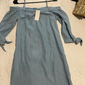 NWT Ella Moss Off-Shoulder Light Blue Denim Dress with Tie Sleeves